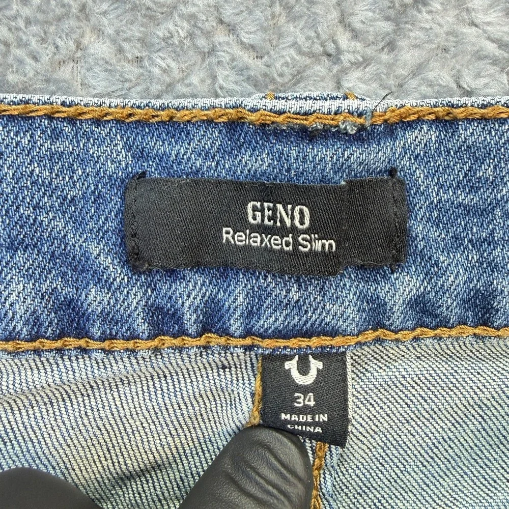 True Religion Geno Relaxed Slim Jeans‎ Size 34x29 Blue Big T Flap Denim